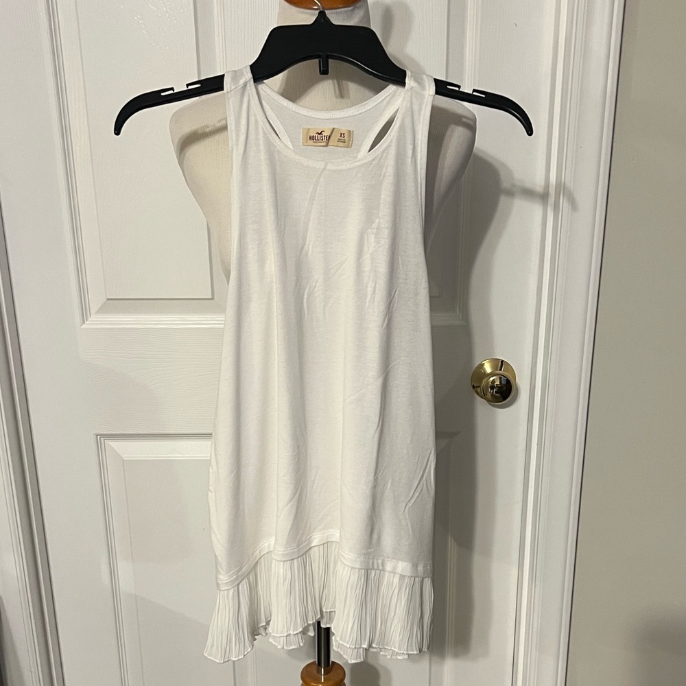 Hollister White Racerback Tank with Pleated Hem